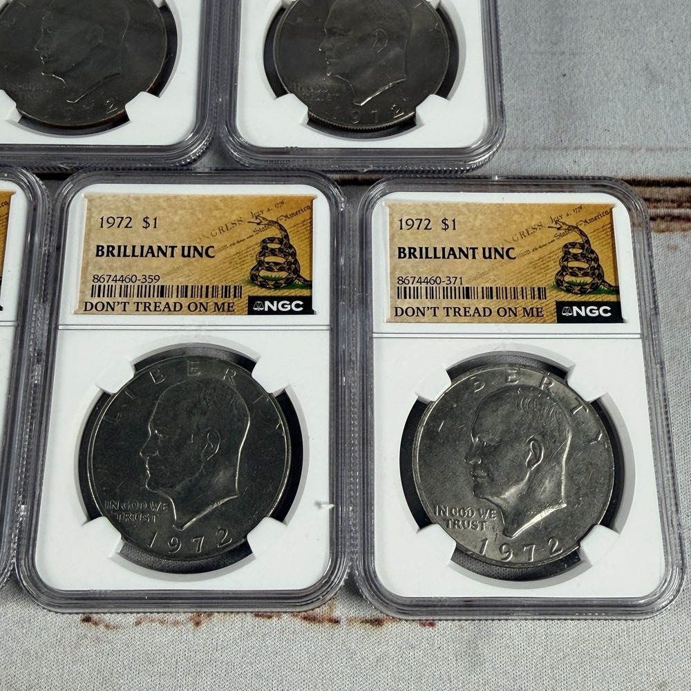 (5) 1972 Eisenhower Dollar Type 2 NGC Brilliant Unc (Don't Tread on Me Label) - Picture 4 of 8
